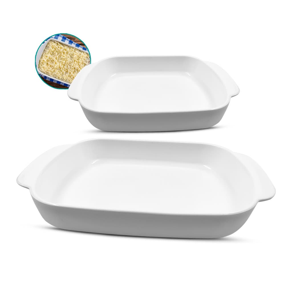 2 travessa retangular refratária 2000ML 1300ml porcelana branco marinex assadeira oxford forma