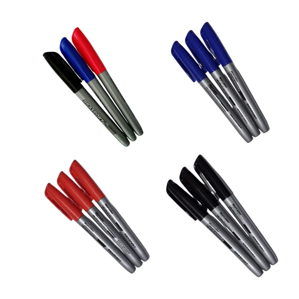 KIT DE 3 CANETAS PARA MARCACAO PERMANENTE BRASFORT 2MM