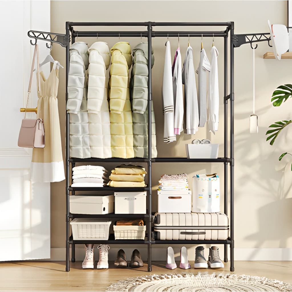 Guarda Roupa Portatil Arara Multifuncional Desmontavel Arara De Roupa Cabideiro Chão Sapateira Rack Top