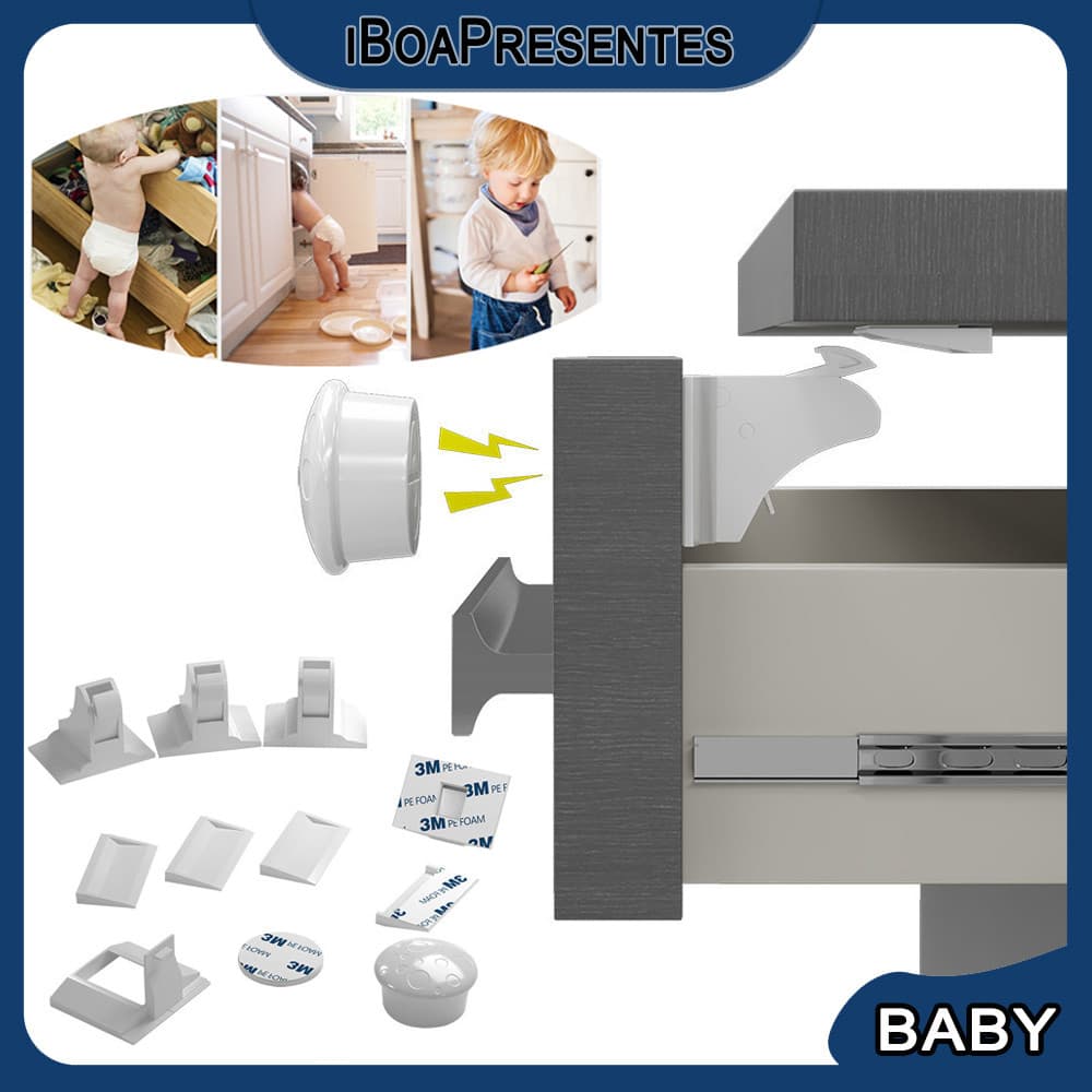 4 Fechaduras Interna Trava Invisível P/ Móveis Portas Bebe