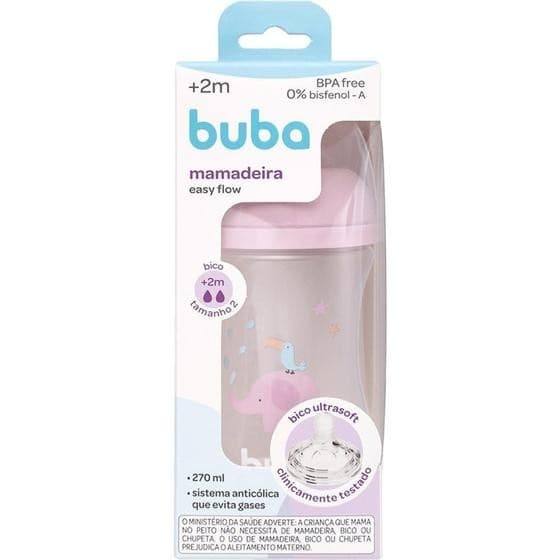 MAMADEIRA EASY FLOW ELEFANTE ROSA 270ML +2 MESES -  BUBA