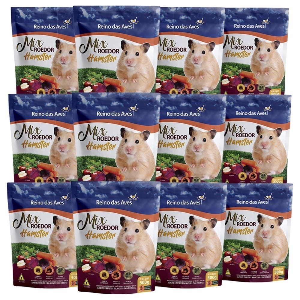 KIT 12 Unidades Ração Para Hamster Gold Mix 500g