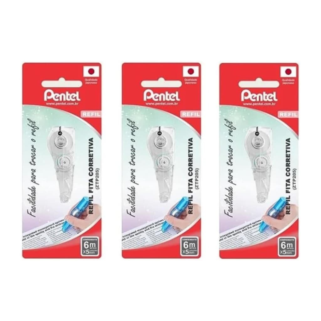 Refil para fita corretiva Pentel com 3 unidades