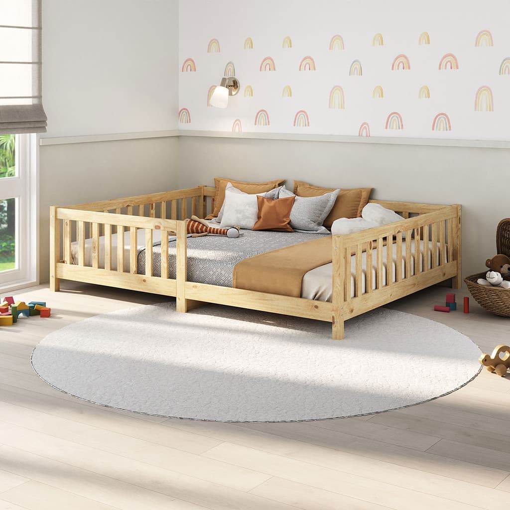 Cama  Montessori Casal Infantil Grade Madeira Chão Natural Eva