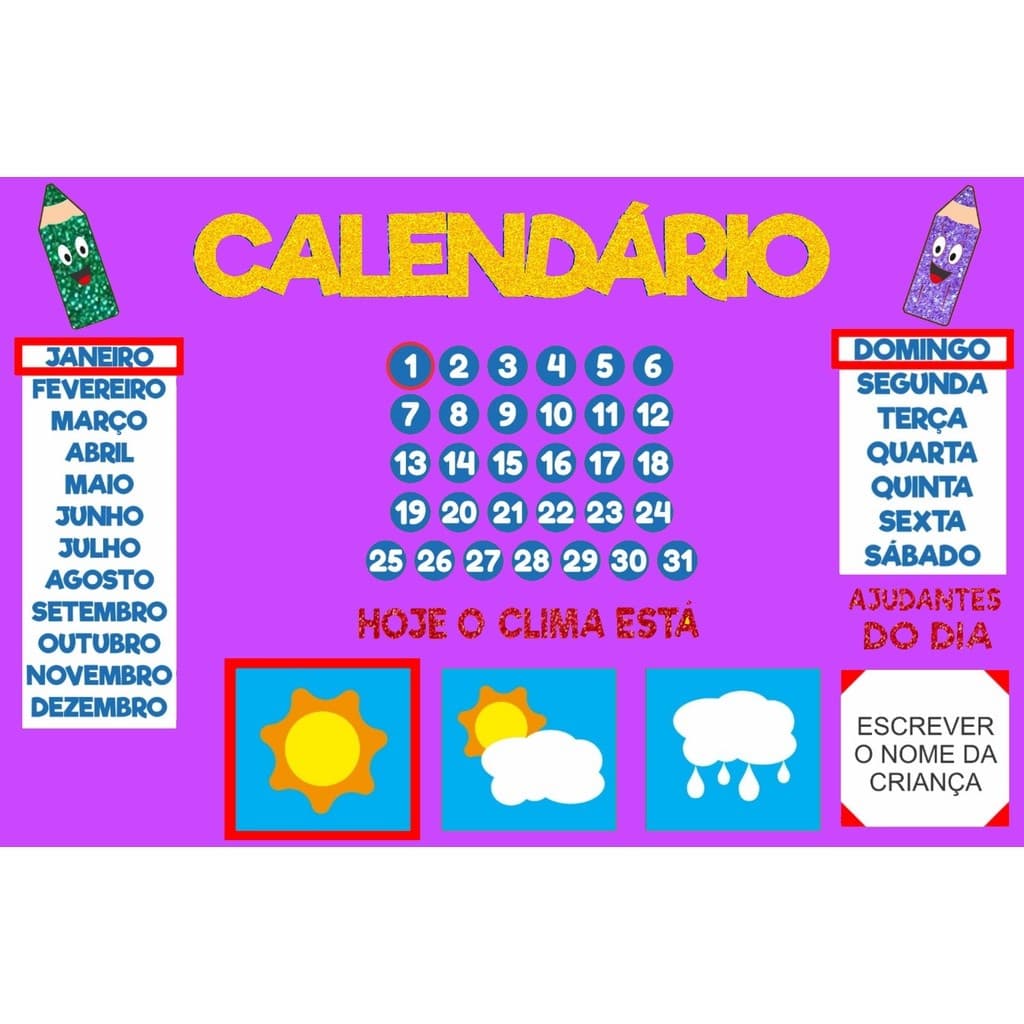 Painel Calendário interativo E.V.A Glitter