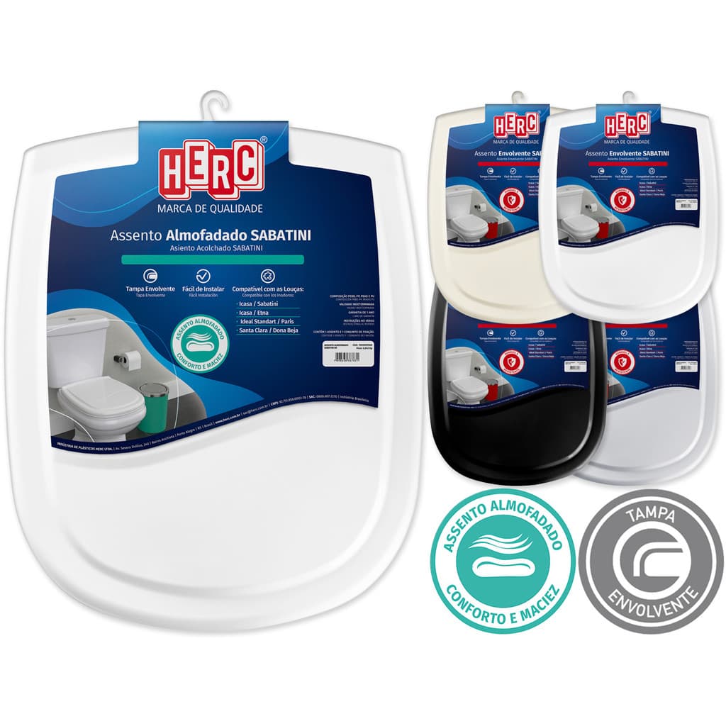 Assento Sanitário Almofadado Sabatini Retangular Original Vaso Tampa De Privada Envolvente Herc