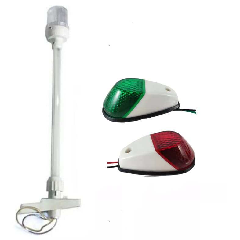 Kit Luz Bombordo e Boreste Branco 5 Leds + Mastro Estrobo Retrátil Branco Alcançado Fundeio - Barco Lancha Veleiro Pesca