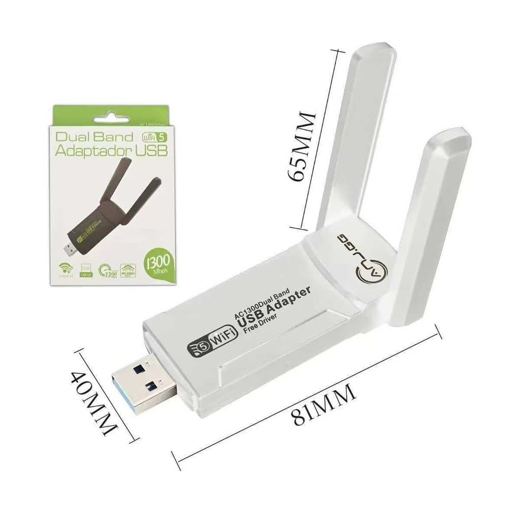Adaptador Wi-fi Dual Band 2-4G e 5G USB 3.0 5Ghz 1300Mbps 2 Antenas