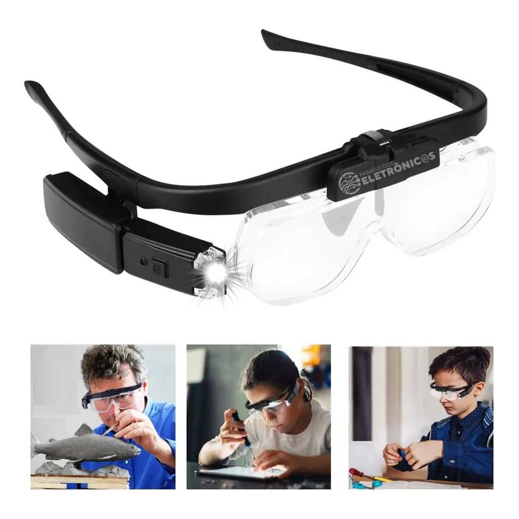 Óculos Lupa Aumento Led Recarregável Profissional Ajustável
