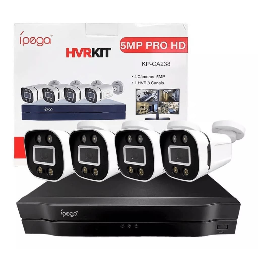 Kit 4 Câmeras + HVR 8 canais 5mp Pro Hd Visão Noturna Ípega Max KP-CA238