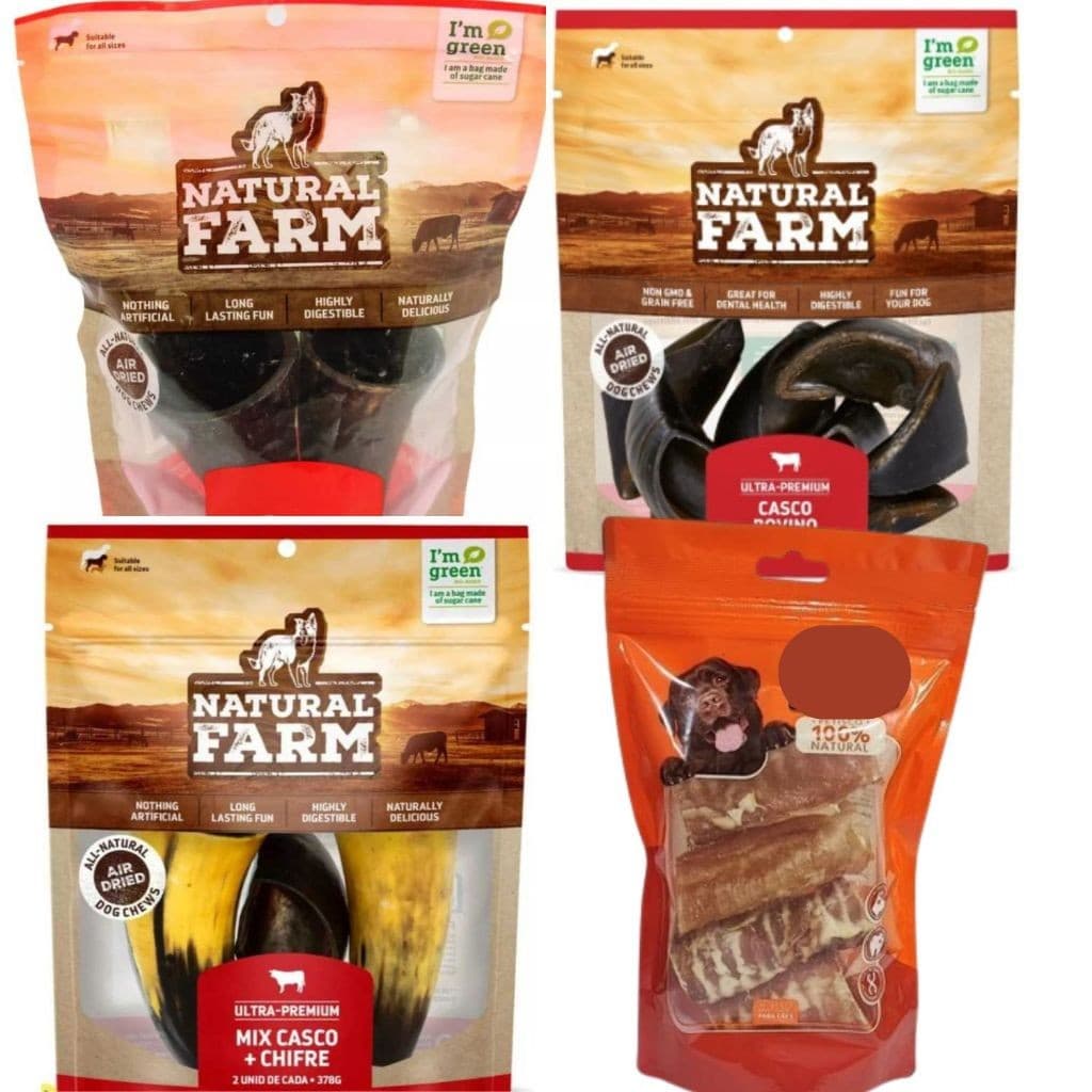 Petisco Mordedor Natural Farm Casco Chifre Esofago Bovino e Traqueia Dip Dog