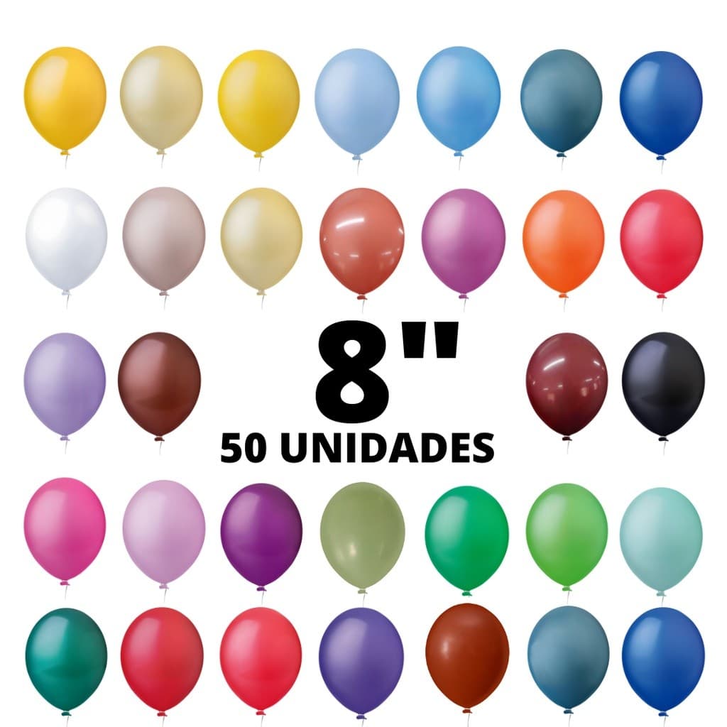 Balão Bexiga Látex Liso 8 Polegadas 50 Unidades - Formato Redondo