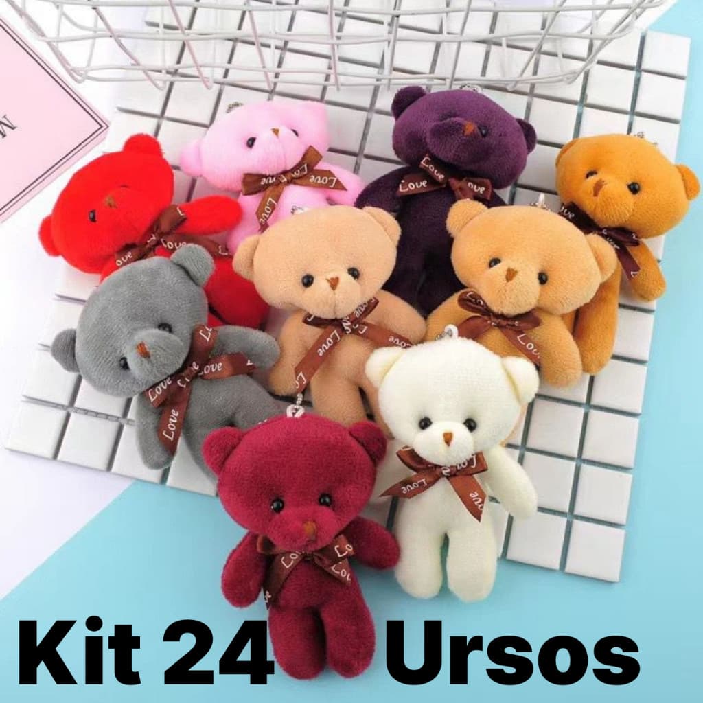 24 Unidades Mini Ursinho Teddy com 10 cm Chaveiros de Pelúcia e Lembrancinhas com Pingente