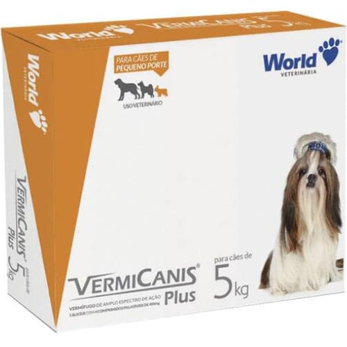 Vermífugo para Cães de Pequeno Porte VermiCanis Plus World 400mg para Cães de 5kg-4 e 8 Comprimidos