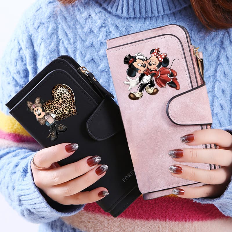 Carteira Mickey Minnie Feminina Cartão De Identificação Bolsa De Moedas Dobrável Longa Multifuncional Presente Para Meni
