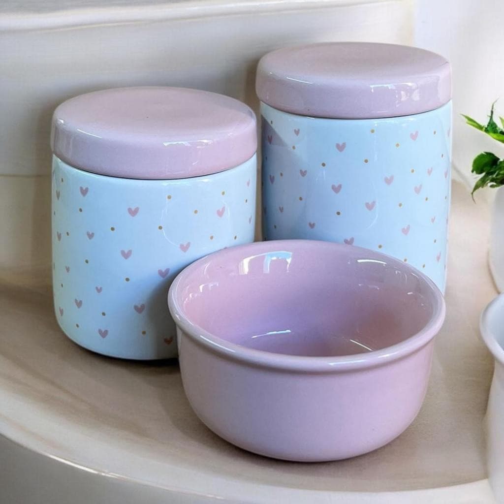 Kit Higiene de Porcelana para Bebê Corações