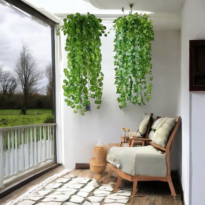 Kit de 2 vasos decorativos trançados com 4 plantas penduradas artificiais Decoração pendente Decoração