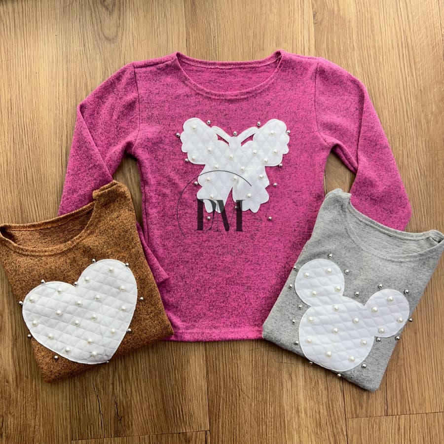 Kit 2 Blusa Infantil de Lanzinha com Manga Longa e Bordado com Pérolas Tecido Macio