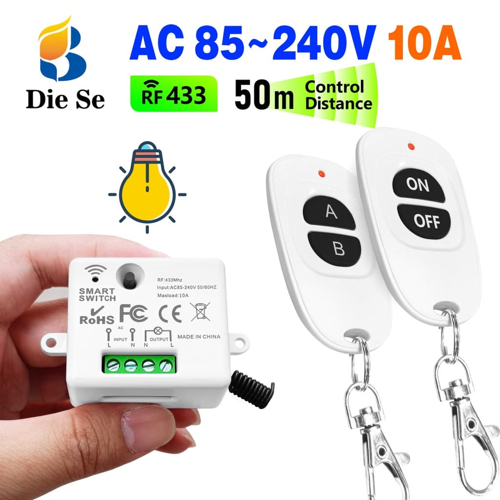 Interruptor de controle remoto sem fio RF 433 MHz AC 110V 220V 240V Módulo de relé para luz,LED e eletrodomésticos