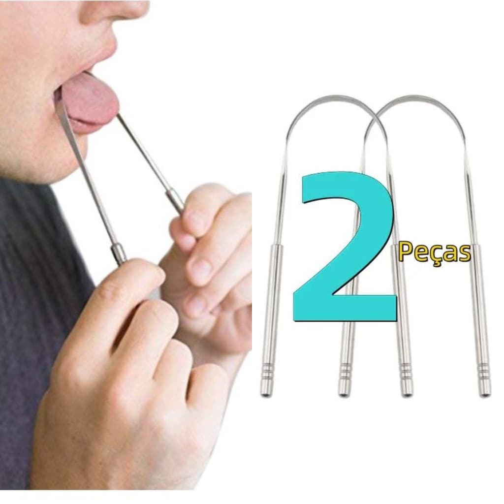 Kit 2 Limpador Raspador De Língua Em Aço Inox Para Higiene Bucal