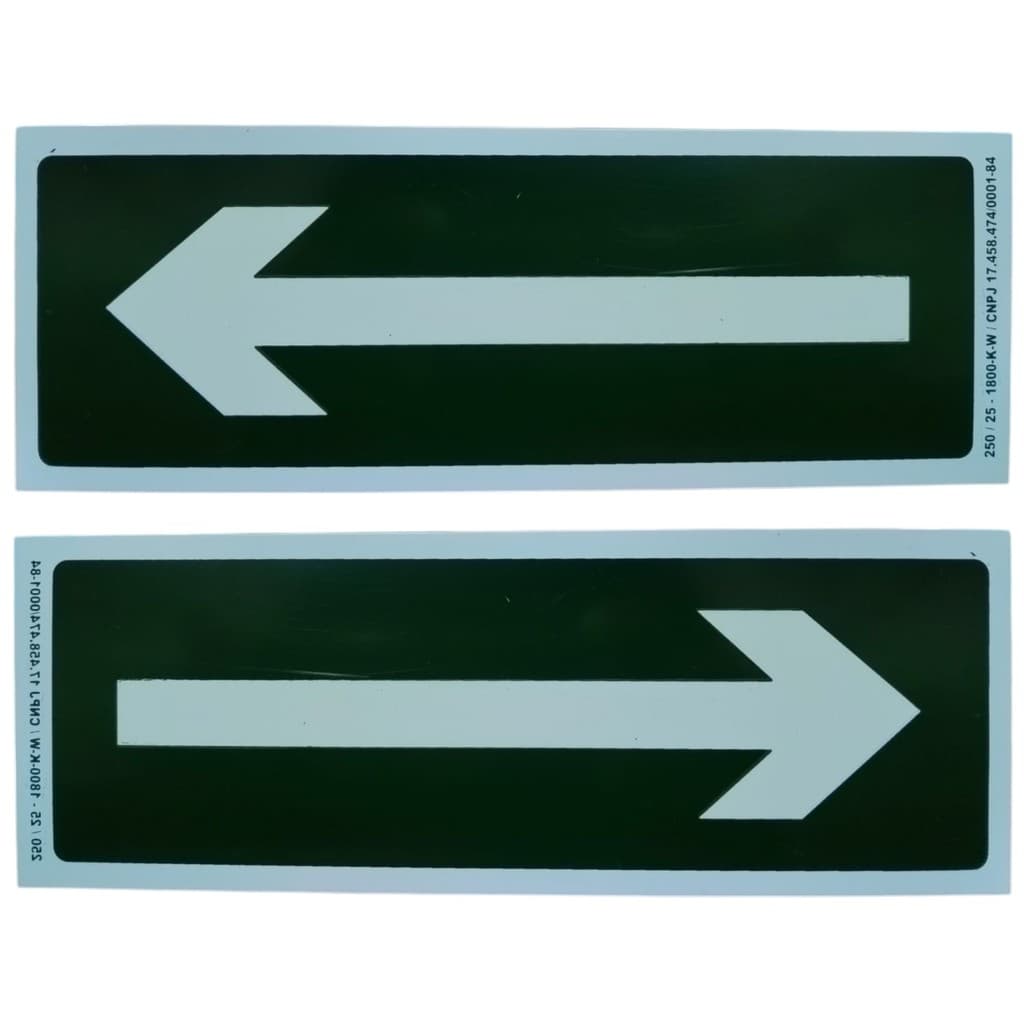 Kit 2 Placas Fotoluminescentes Indicativas de Direção SETA Direita ou Esquerda em PVC p/ Sinalização