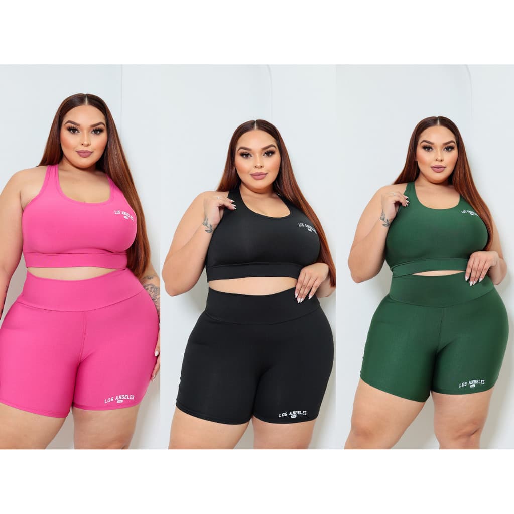 Kit 3 Conjuntos Top Shorts  plus size Academia   Los Angeles