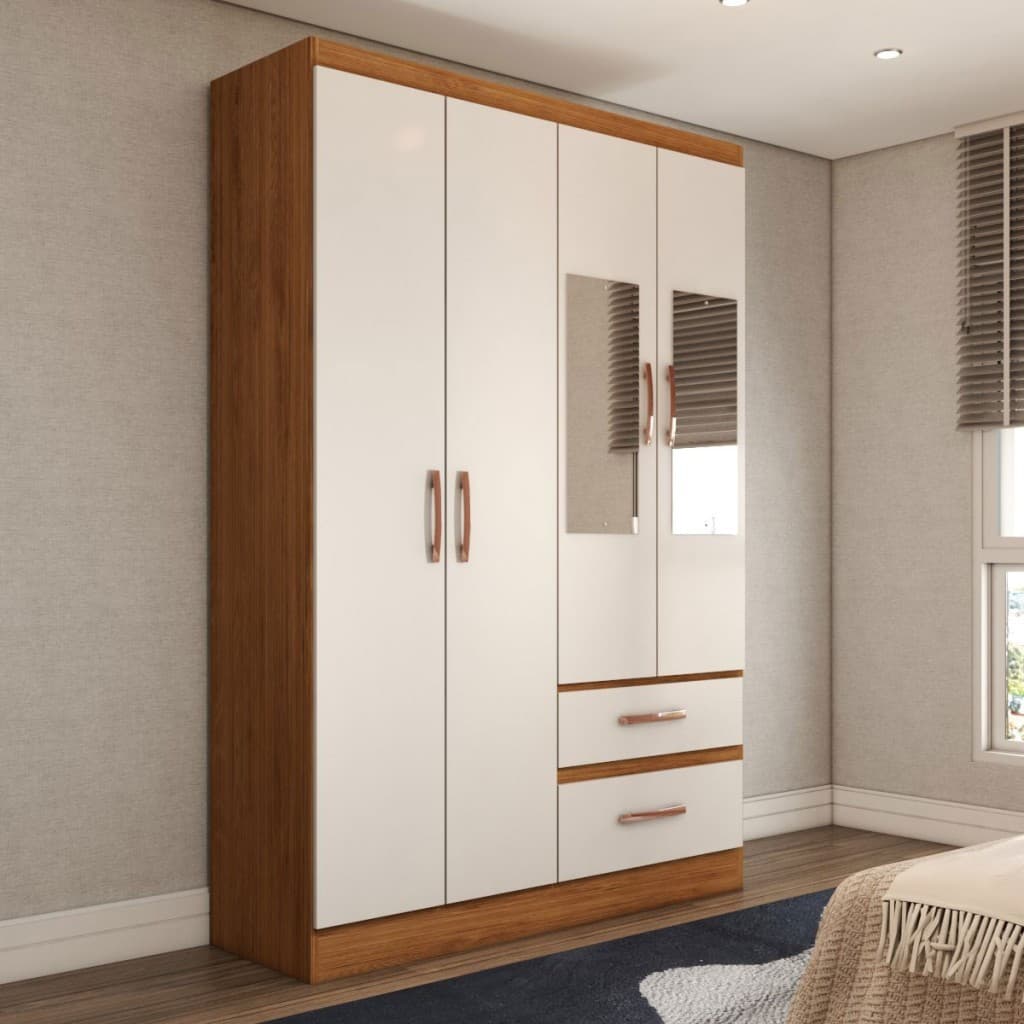 Guarda-Roupa Solteiro São Francisco 4 Portas 2 Gavetas com Espelho - Panorama Móveis