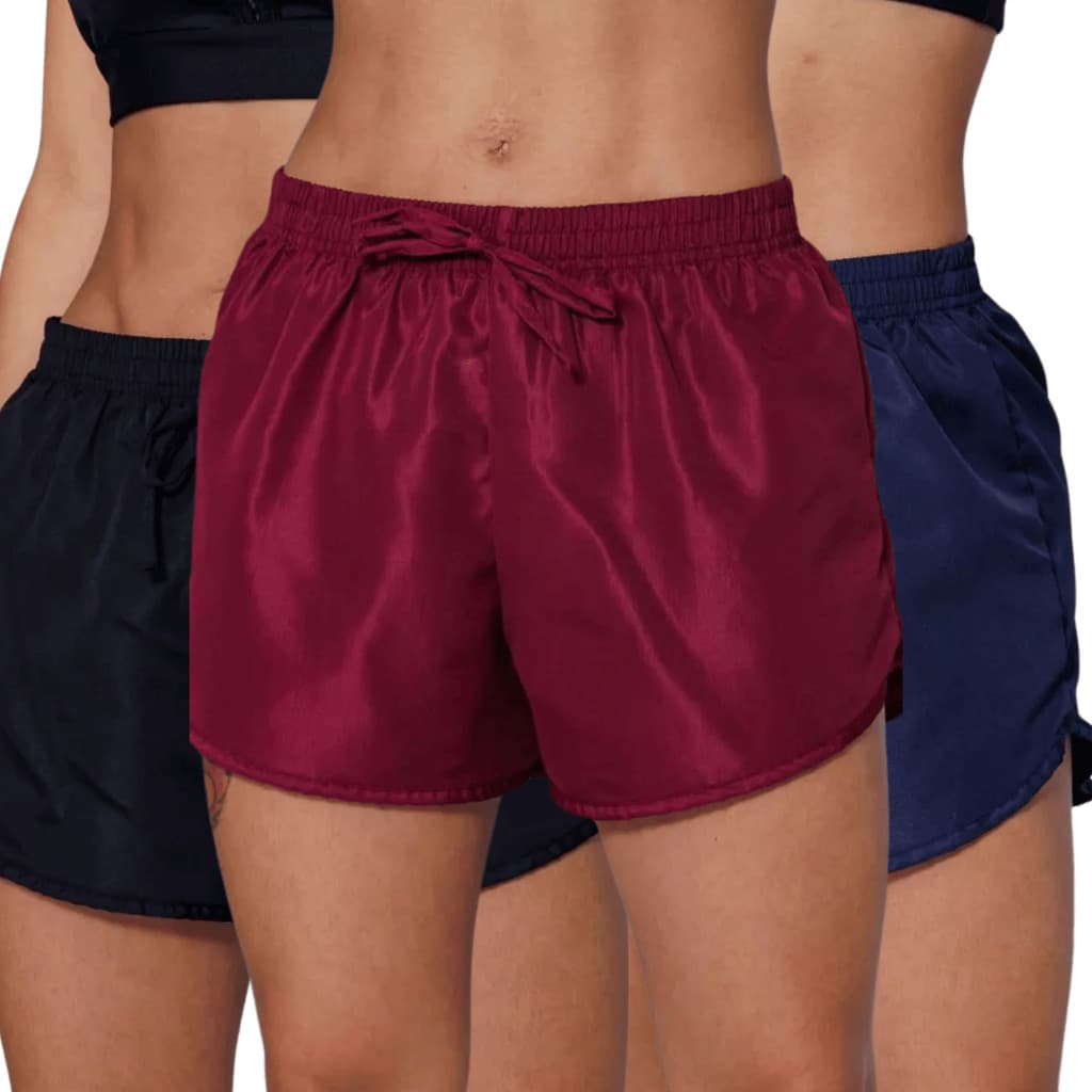 KIT 3 Kit 3 Short Tactel Feminino P ao Plus Size Moda Praia Clube Parque Tecido Leve Shortinho