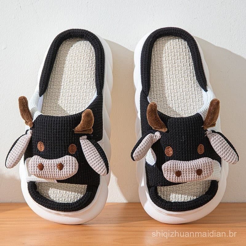 Novos Sapatos Feminino Chinelos de Linho Chinelos de Verão Chinelos em Forma de Vaca da Moda