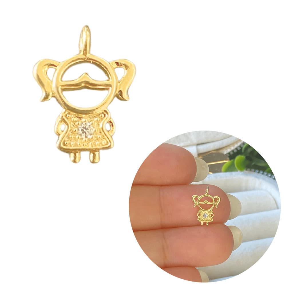 Pingente menina dourado filha banhado a ouro 18k cravejado 