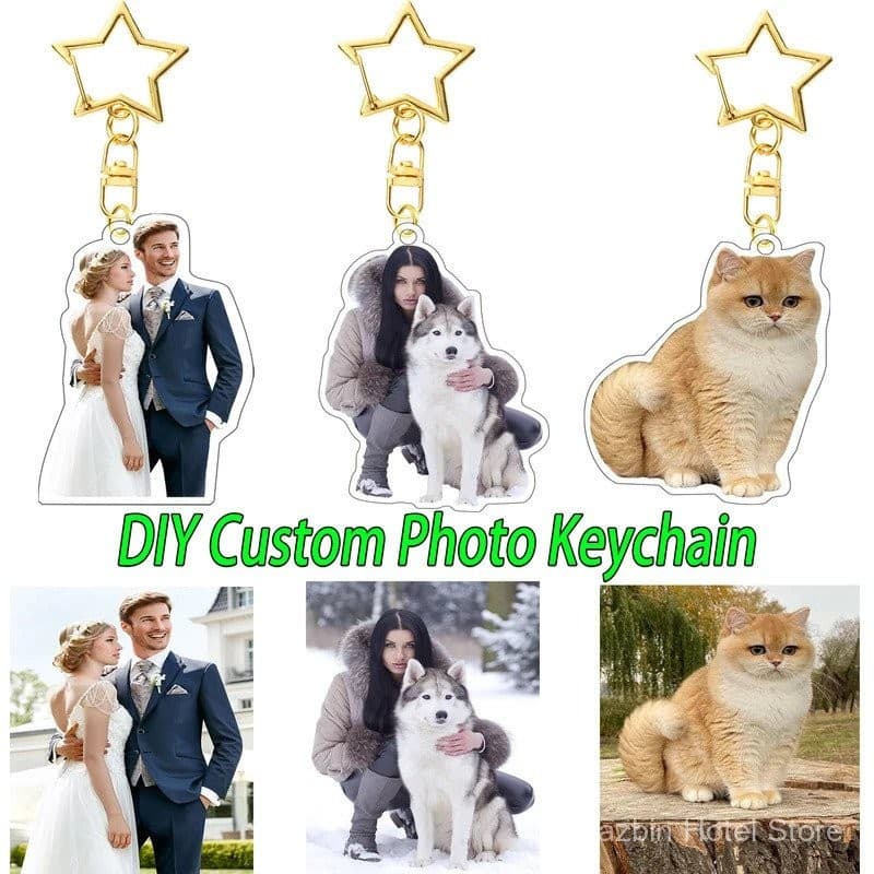 Logotipo personalizado Acrílico Keychain Colar Tag Nome Imprimir Foto Holográfica Charme Pet Cat Dog Aniversário Diverti