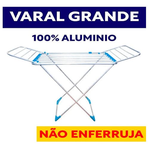 Varal P/ Roupas De Chão 100% Alumínio Grande Reforçado Com Abas Dobrável Retrátil Resistente