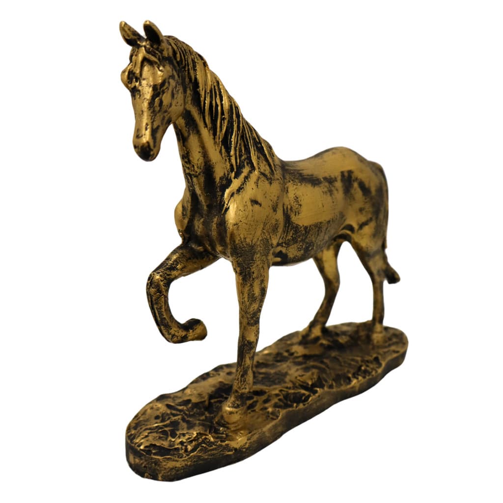 Estatueta Cavalo decorativa casa escritório mesa rack em Resina 18 cm Dourado