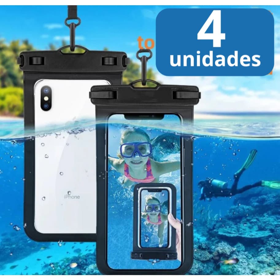 4 Capa Capinha Aprova Dágua Bolsa Impermeável Universal Para Celular Cor Preto