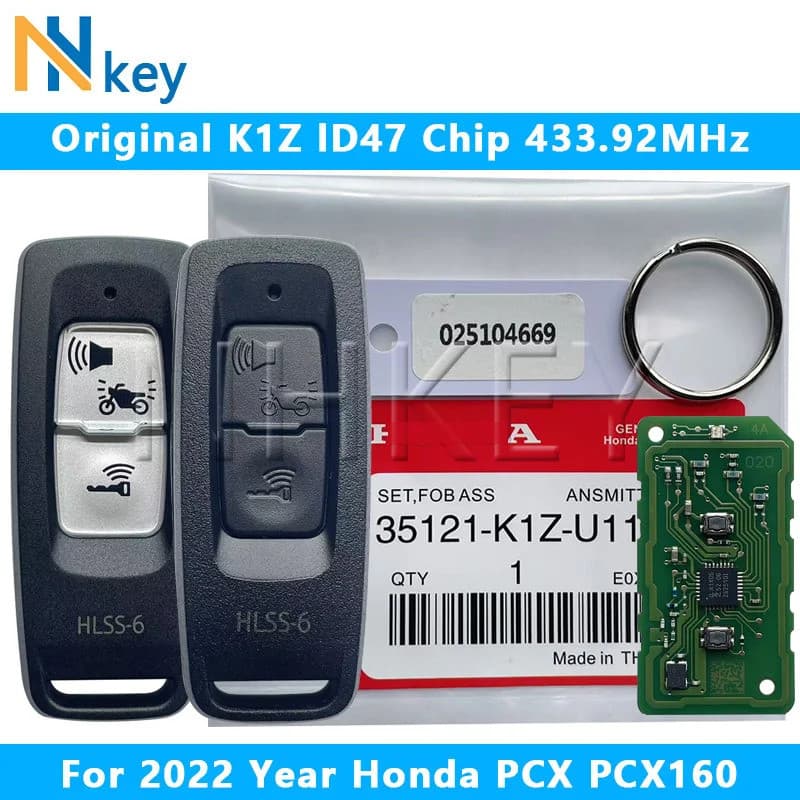 NHKEY Para 2022 Honda PCX/PCX160 Chave Remota De Motocicleta Fob-Chip ID47 Remoto De 2 Botões 433 Mhz (Botão Preto/Branc