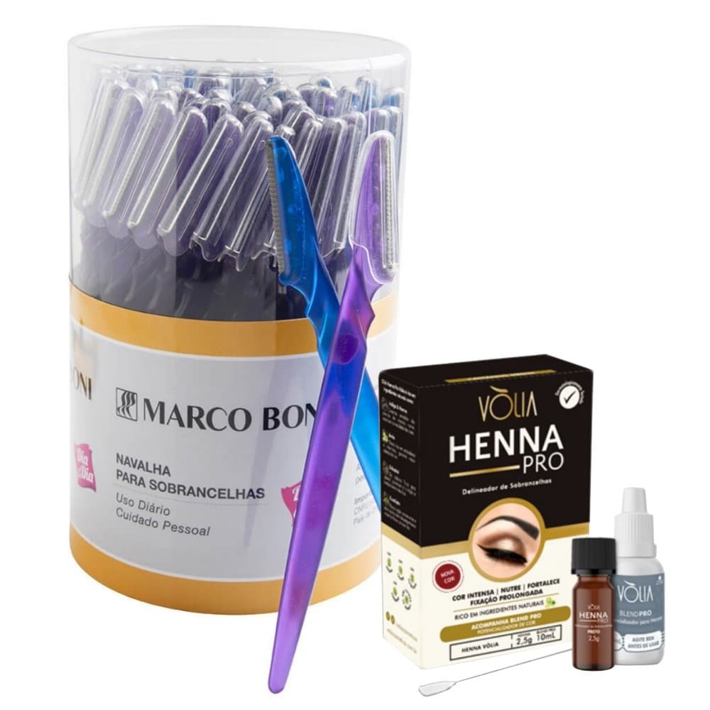 KIT 20UN NAVALHA INDIVIDUAL PARA SOBRANCELHAS E HENNA PRETA VOLIA