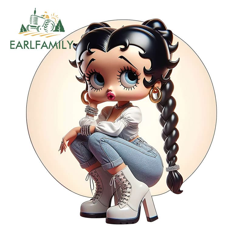 EARLFAMILY 13cm Betty Boop 3D Adesivos De Carro Prancha Pára-Brisa Motocicleta Vinil À Prova Dwaterproof Água JDM Decalq