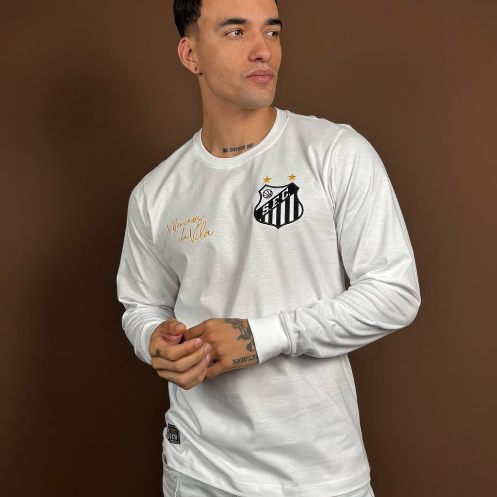 Camisa Santos Retrô 1978 Meninos da Vila Manga Longa Masculina Oficial