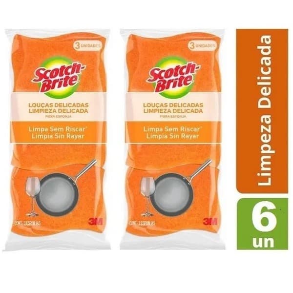 Kit com 6 Esponja Louças Delicadas Laranja SCOTCH Brite