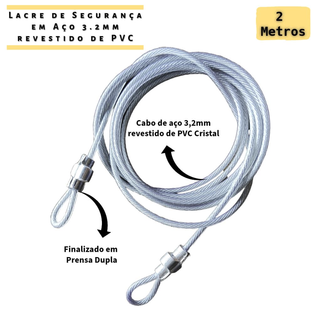 1 Lacre Cabo Segurança 2 Mts + Cadeado 20mm Bag Bike Bolsa Bagagem Trava Multi uso