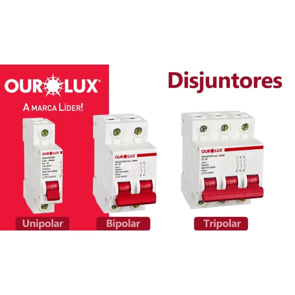 Disjuntor Unipolar Bipolar Tripolar // Monofasico Bifasico Trifasico OUROLUX