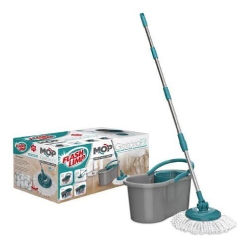 Mop Giratório Fit 5010 Esfregão Top Cabo Inox 3 Em 1 Flashlimp Balde com centrifuga resistente cabo regulavel microfibra