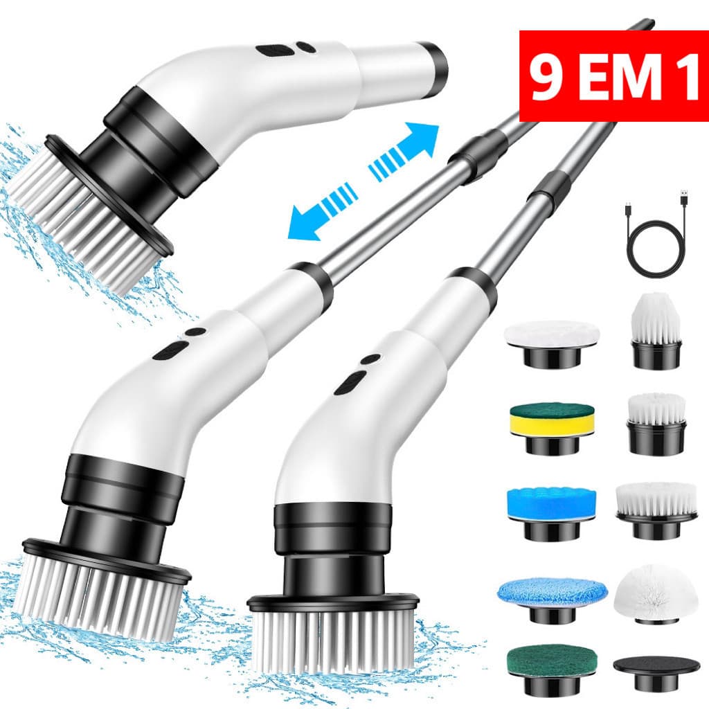 Escova De Limpeza 5/9 Em 1 Recarregavél Elétrica Giratória Com Cabo Alongador