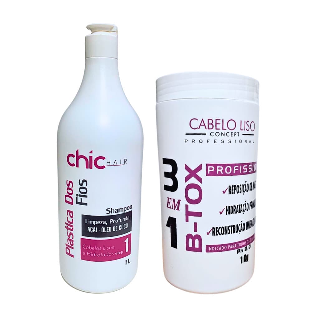 Shampoo Antí-resíduo plástica Chic Hair 1L e B-tox 3 em 1 1KG