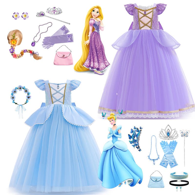 Rapunzel E Cinderela Vestidos De Princesa Traje Vestido Para Crianças Meninas Festa Halloween Natal Cosplay 2-10 Anos De