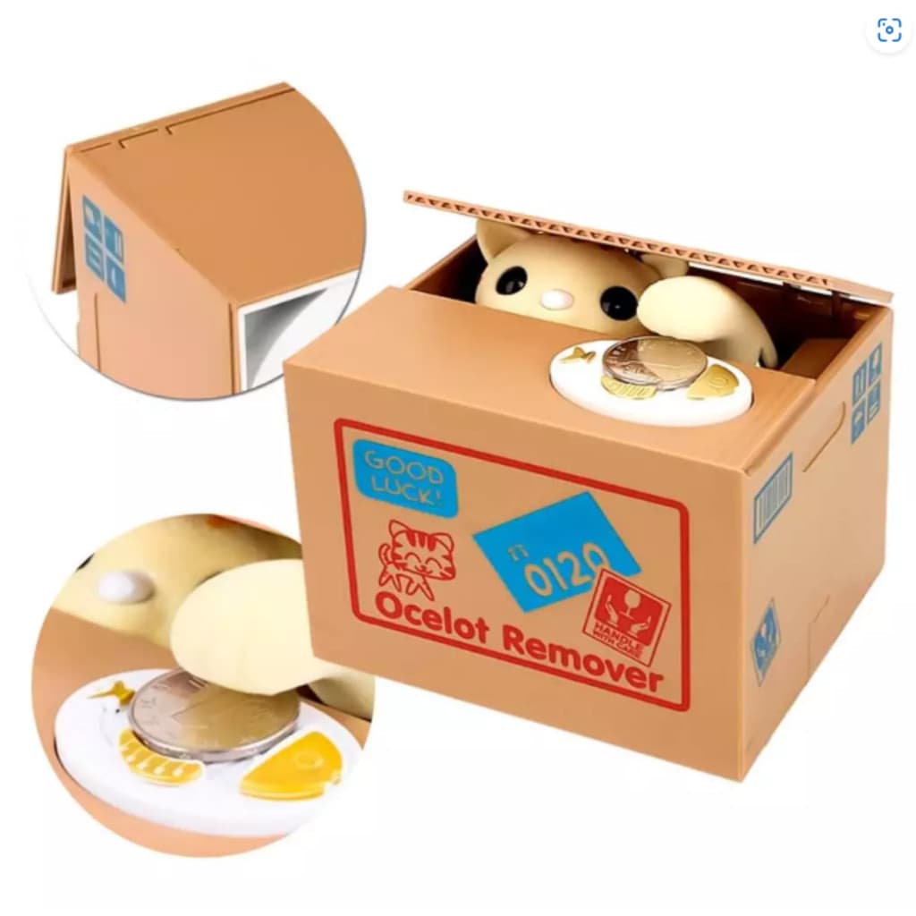 Cofre Gatinho Que Puxa E Rouba Moeda Da Caixa Pega Dinheiro