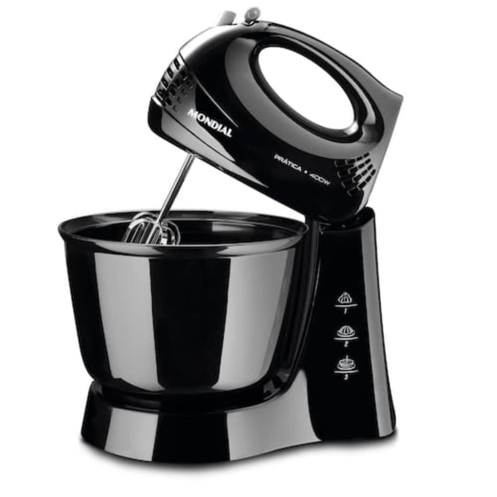 Batedeira Prática Potência 400w 3 Velocidades e Função Turbo 127v Preta Capacidade de 3,6L