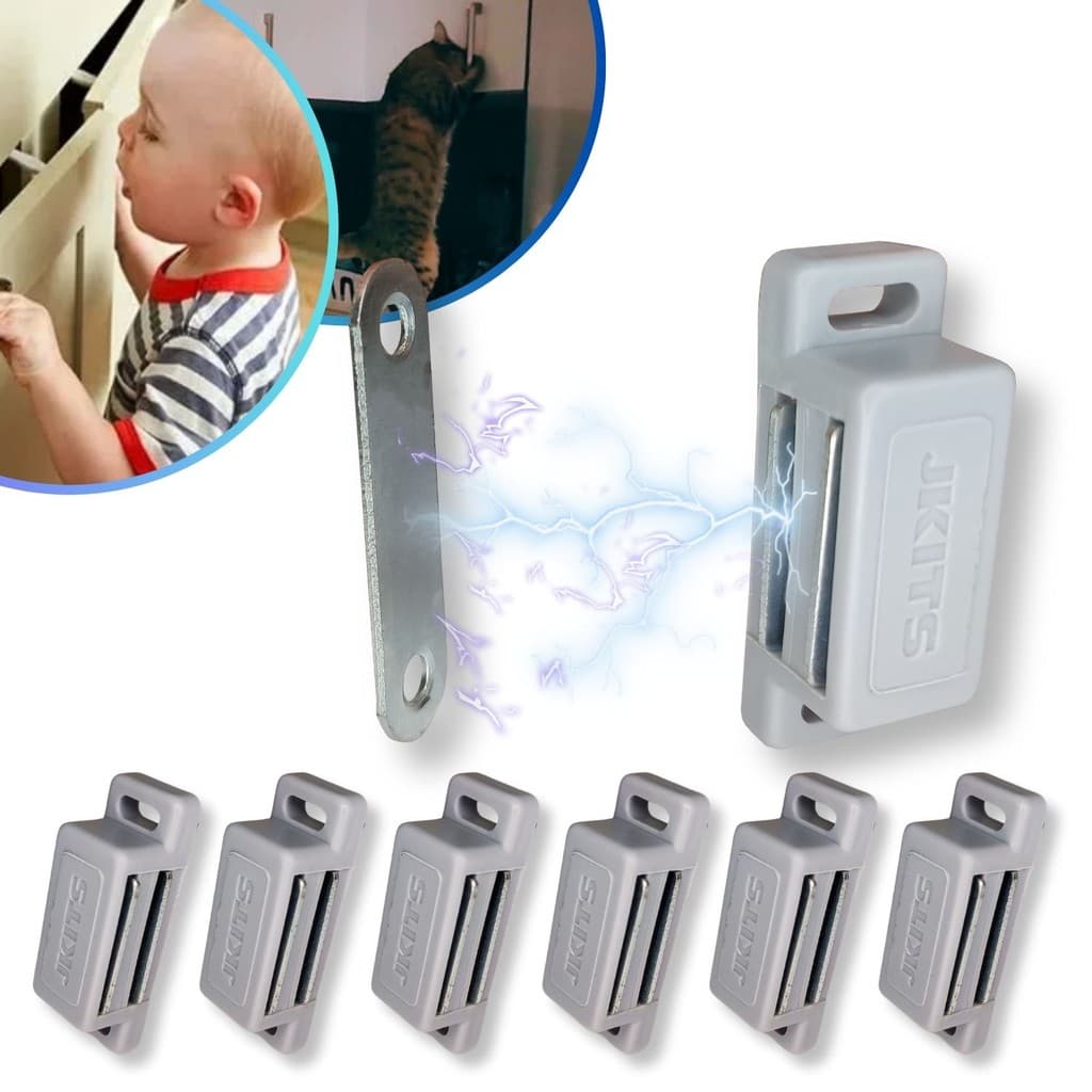 Kit 10 Trinco Porta de Armario Fecho Trava Magnetica Ima Moveis Cinza Guarda Roupa com Batente
