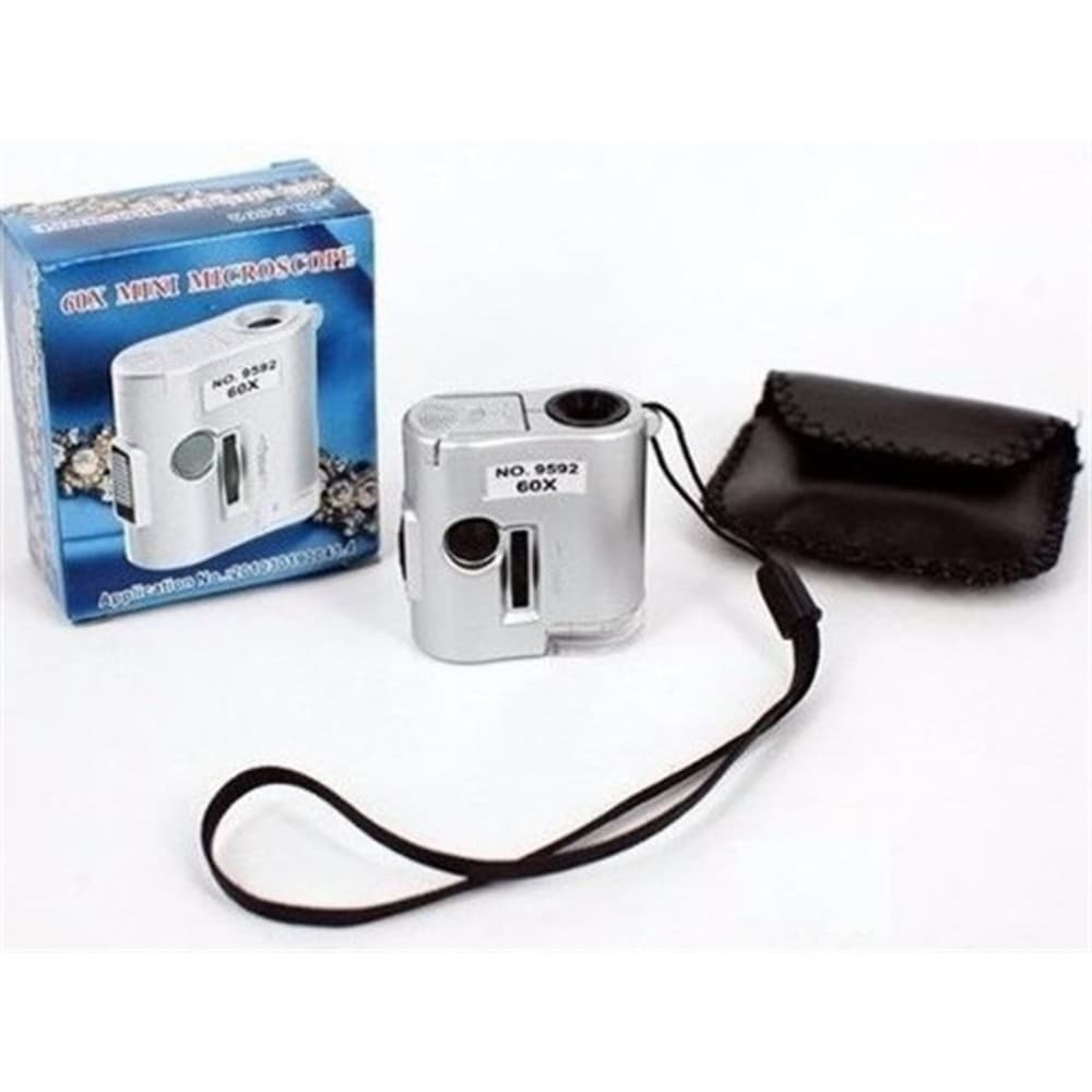 MINI MICROSCOPIO LUPA 60X BOLSO LED E ULTRAVIOLETA CONTA FIOS RELOJOEIRO JOALHEIRO COM CAPA