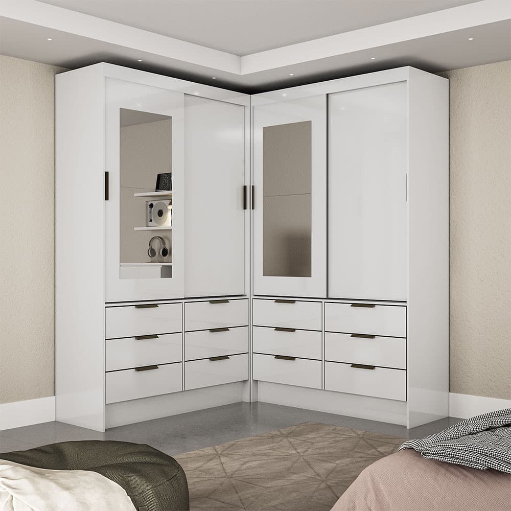 Closet Casal Duplo Sevilha 4 Portas com Espelho 12 Gavetas Carioca Móveis